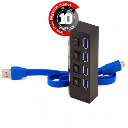 Kit com 10 HUB USB 3.0 4 Portas