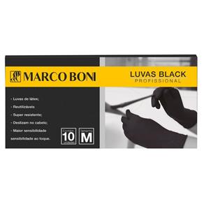 Kit com 10 Luvas Black Profissional M Latex Cor Preta
