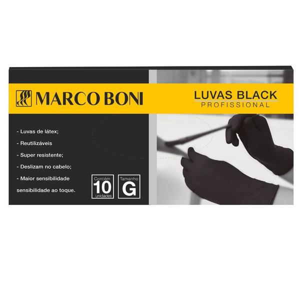Kit com 10 Luvas Black Profissional Tam. G Latex Marco Boni