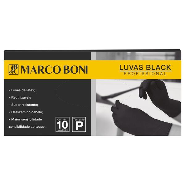 Kit com 10 Luvas Black Profissional Tam: P Latex Marco Boni