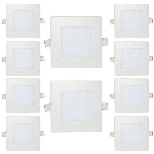 Kit com 10 Peças - Luminária Plafon Led Branco Frio Quadrado Embutir - Slim - 6w - 6500k