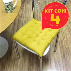 Kit com 4 Almofadas Futon Assento para Cadeira - Mostarda