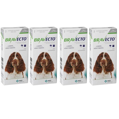 Kit com 4 Antipulgas Bravecto para Cães de 10 a 20 Kg - 500 Mg - Msd
