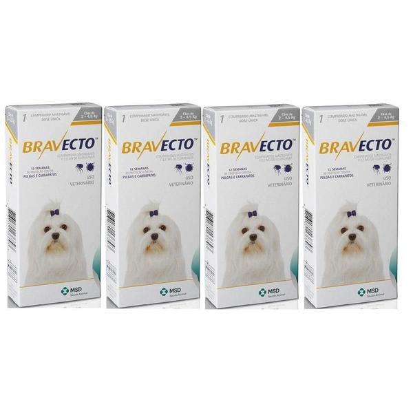 Kit com 4 Antipulgas Bravecto para Cães de 2 a 4,5kg - 112,5 Mg - Msd