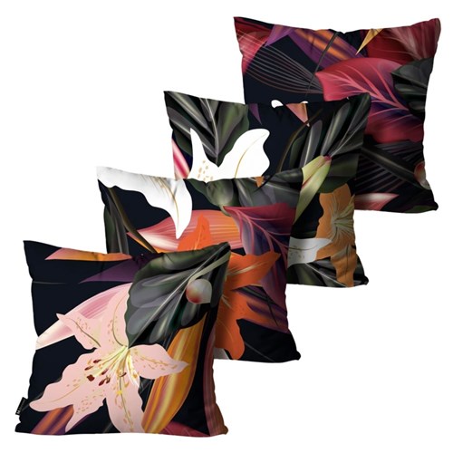 Kit com 4 Capas para Almofadas Mdecore Floral Coloridas 45x45cm