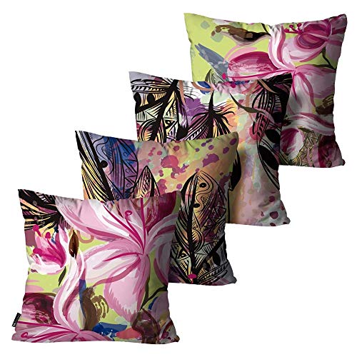 Kit com 4 Capas para Almofadas Mdecore Floral Coloridas - 45x45cm
