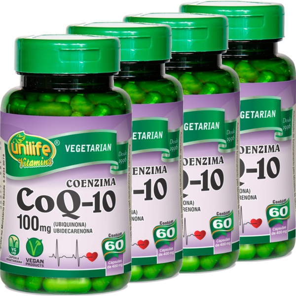 Kit com 4 Coenzima Q10 Ubiquinona 100 Mg 60 Cápsulas - Unilife