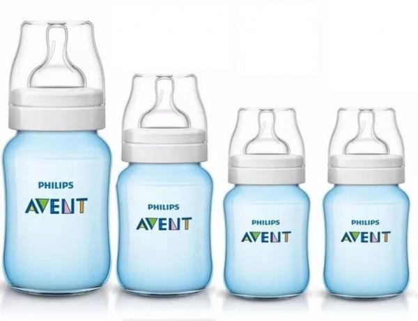 Kit com 4 Mamadeira Avent Classica de 0m a 6 M Azul - Philips Avent