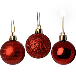 Kit com 45 Bolas Vermelhas, 4 Cm, Acabamento Brilhante em Glitter e Fosco - Orb Christmas