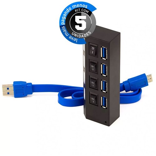 Kit com 5 HUB USB 3.0 4 Portas
