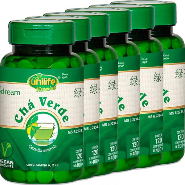 Kit com 6 Frascos de Chá Verde Comprimidos Biodream Unilife 120 Comprimidos 400mg