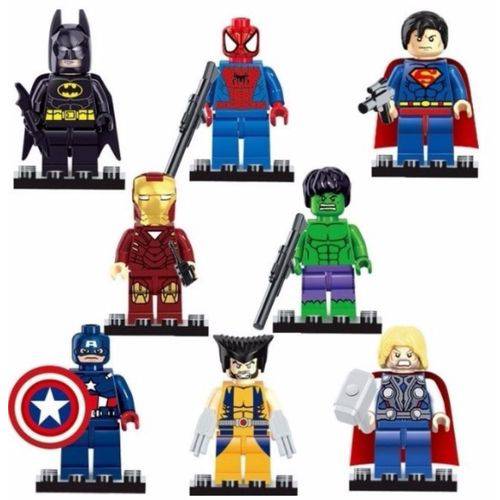 Kit com 8 Personagens Super Heróis Marvel Dc Vingadores Compatível Lego