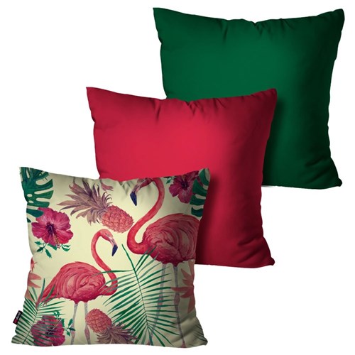 Kit com 3 Capas para Almofadas Decorativas Verde Flamingo