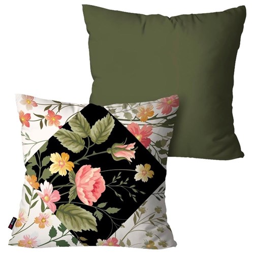 Kit com 2 Almofadas Decorativas Verde Flores