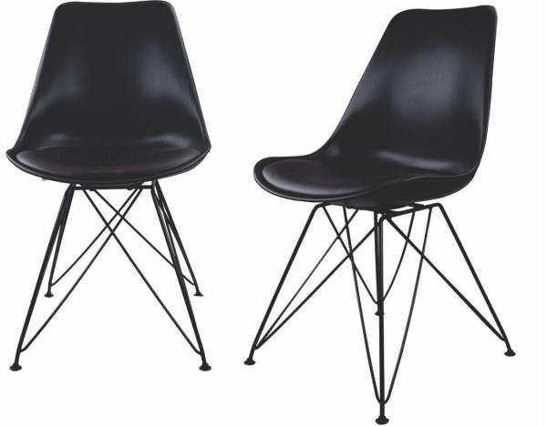 Kit com 2 Cadeiras Charles Eames Eiffel Preta Base Metal Pelegrin Pw-075