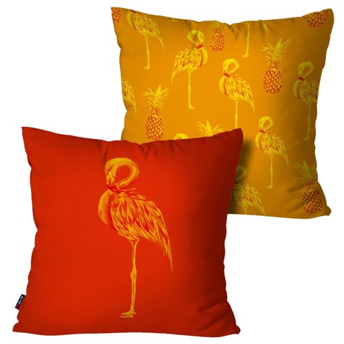 Kit com 2 Capas para Almofadas Decorativas Laranja Flamingos
