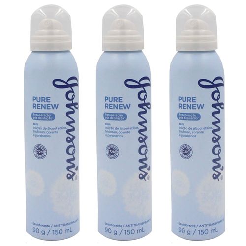 Kit com 3 Desodorantes Johnson's Pure Renew Aerosol 150mL