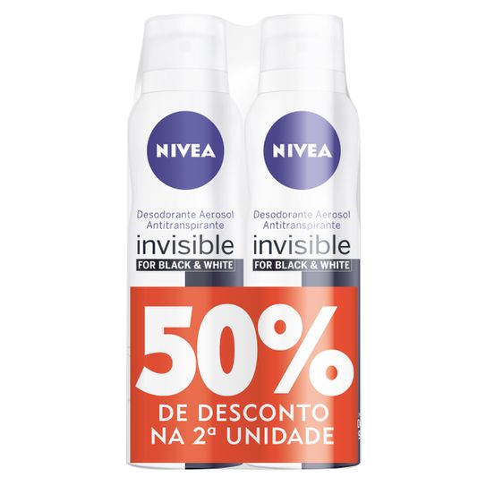 Kit com 2 Desodorantes Nivea Invisible Black & White Clear Aerossol 91g com 50% de Desconto na 2° Unidade