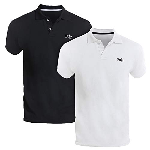 Kit com Duas Camisas Polo Piquet Regular Fit, POLO Match, Branco/Preto, G