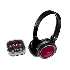 Kit com 2 Fones de Ouvido Coby CV215 Headphone Dobrável e Earphone com Encaixe de Silicone Pink