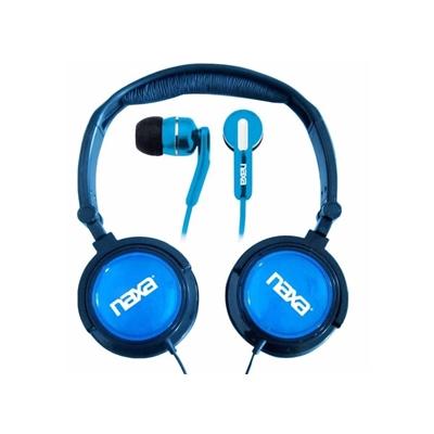 Kit com 2 Fones de Ouvido: Headphone Dobrável e Earphone com Encaixe de Silicone Azul - NE926 - Naxa