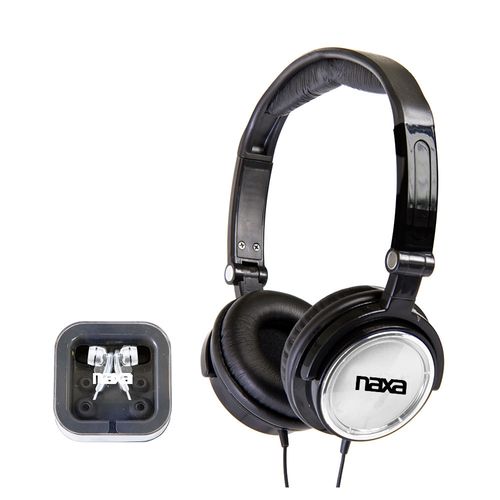 Kit com 2 Fones de Ouvido: Headphone Dobrável e Earphone com Encaixe de Silicone - Naxa