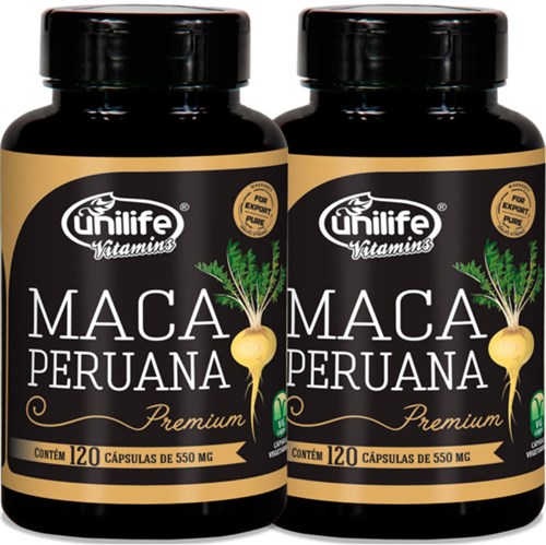 Kit com 2 Frascos de Maca Peruana Premium Pura Unilife 120 Capsulas 550m