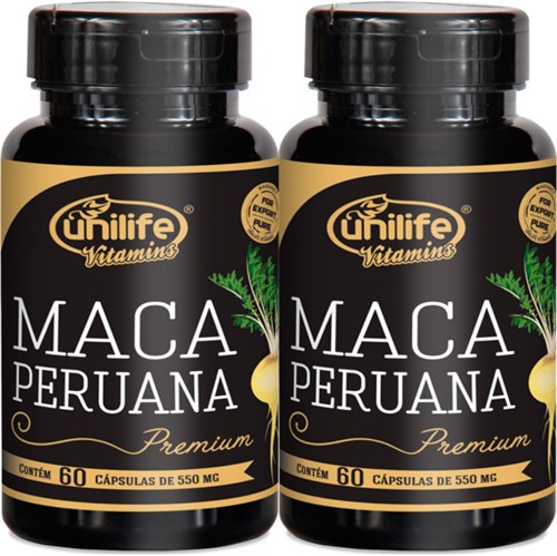Kit com 2 Frascos de Maca Peruana Premium Pura Unilife 60 Capsulas 550mg