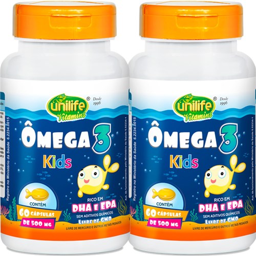 Kit com 2 Frascos de Omega 3 Kids 60 Cápsulas 500 Mg