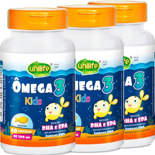 Kit com 3 Frascos de Omega 3 Kids 60 Cápsulas 500 Mg