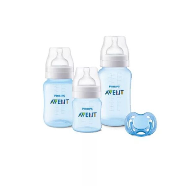 Kit com 3 Mamadeiras Avent Classic+ Azul e Chupeta - Philips Avent