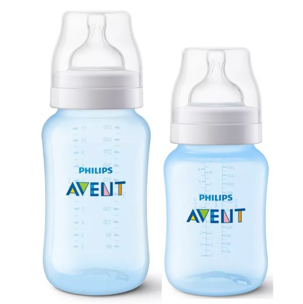 Kit com 2 Mamadeiras Avent Classica 260 330ml Azul 1m+ - Philips Avent