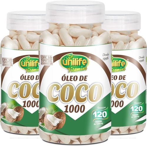 Kit com 3 Óleo de Coco 120 Cápsulas da Unilife