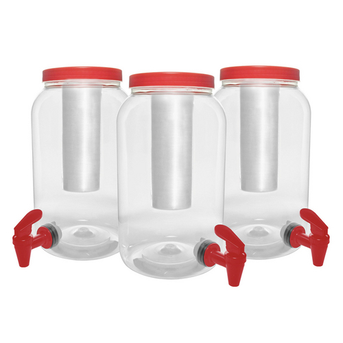 Kit com 3 - Suqueira com Porta Gelo Dispenser para 3,6 Litros - Tampa e Torneira Vermelho