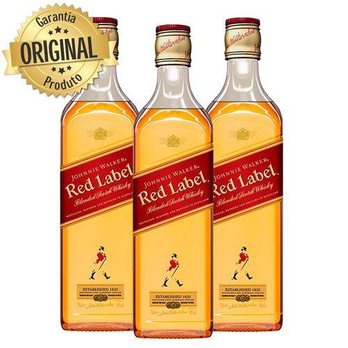 Kit com 3 Whisky Johnnie Walker Red Label 1l