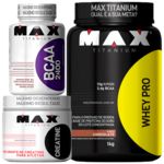 Kit Combo Whey Pro 1kg + Bcaa + Creatina - Max Titanium