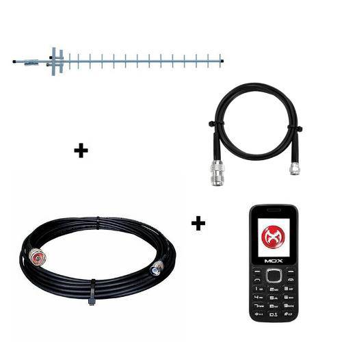 Kit Completo de Telefone Rural com Celular Desbloqueado Mox M275 Antena de Celular Cabo 10 Metros