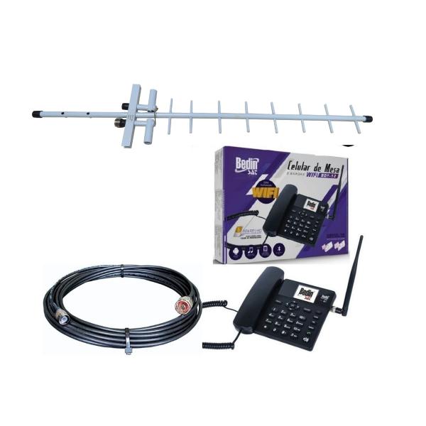 Tudo sobre 'Kit Completo Telefone Celular de Mesa Internet Rural Sem Fio 3g com Roteador WiFi Antena de 15 DBi BDF-12 - Bedinsat'