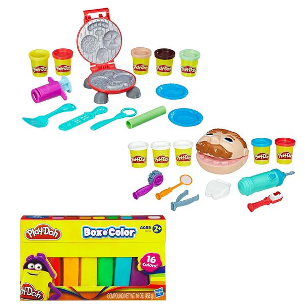 Kit Conjunto Conjunto Play-Doh - Dentista e Festa do Hambúrger com Refil de 16 Cores - Hasbro