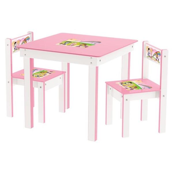Kit Conjunto Mesa Infantil em Madeira+ 2 Cadeiras Rosa Mesinha Didatica Meninas Junges