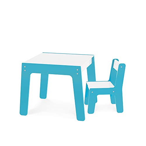 Conjunto Mesa + 1 Cadeira Infantil Azul Junges Didática Super Resistente em Madeira MDF