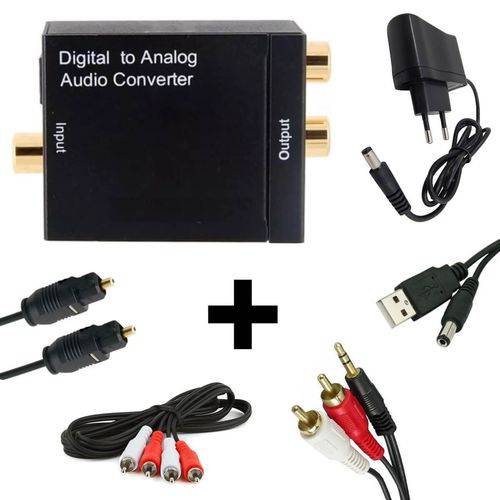 Tudo sobre 'Kit Conversor Áudio Digital P/ Rca + Cabo Óptico Toslink 1,5 Mts + Cabo Áudio Rca X Rca e Rca X P2'