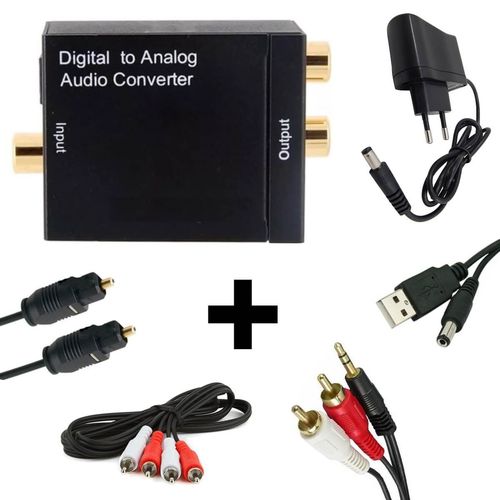 Kit Conversor Áudio Digital P/ Rca + Cabo Óptico Toslink 1,5 Mts + Cabo Áudio Rca X Rca e Rca X P2