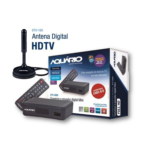 Kit Conversor Digital Aquario Dtv-4000 + Antena Interna E Hdmi Dtv-100