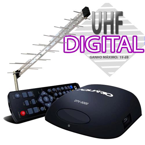 Tudo sobre 'Kit Conversor Digital Aquário Dtv-5000 Full Hd + Antena Original Banda Total Uhf Digital 28 Element'