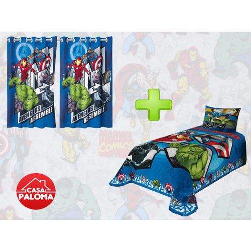 Kit Cortina Avengers + Colcha Matelassê Infantil Avengers Lepper