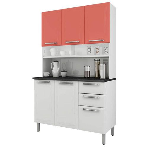 Kit Cozinha I3g2 120 Regina 6 Portas 2 Gavetas Branco/Laranja Salmão Itatiaia