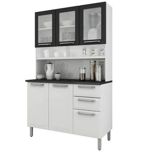 Kit Cozinha I3VG2 120 Regina 6 Portas, 3 com Vidro 2 Gavetas Branco/Preto Itatiaia