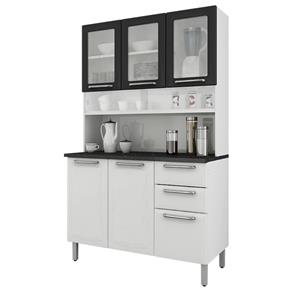 Kit Cozinha I3VG2 120 Regina 6 Portas, 3 com Vidro 2 Gavetas Itatiaia - Branco/Preto