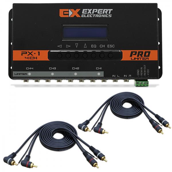 Kit Crossover Equalizador Processador de Áudio Digital Expert PX-1 + 2 Cabos RCA 4 Machos 4mm - Prime